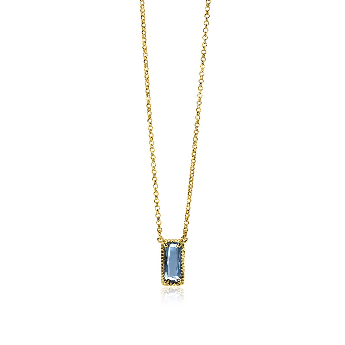 ZINZI gold plated zilveren jasseron ketting met rechthoekige blauwe steen 42-45cm ZIC-BF51
