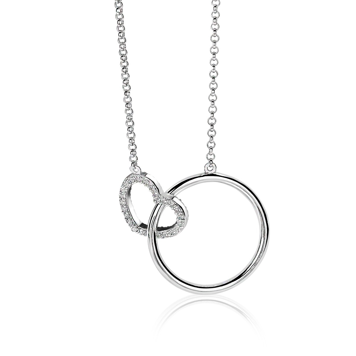 ZINZI zilveren ketting hart rond wit 45cm ZIC1483