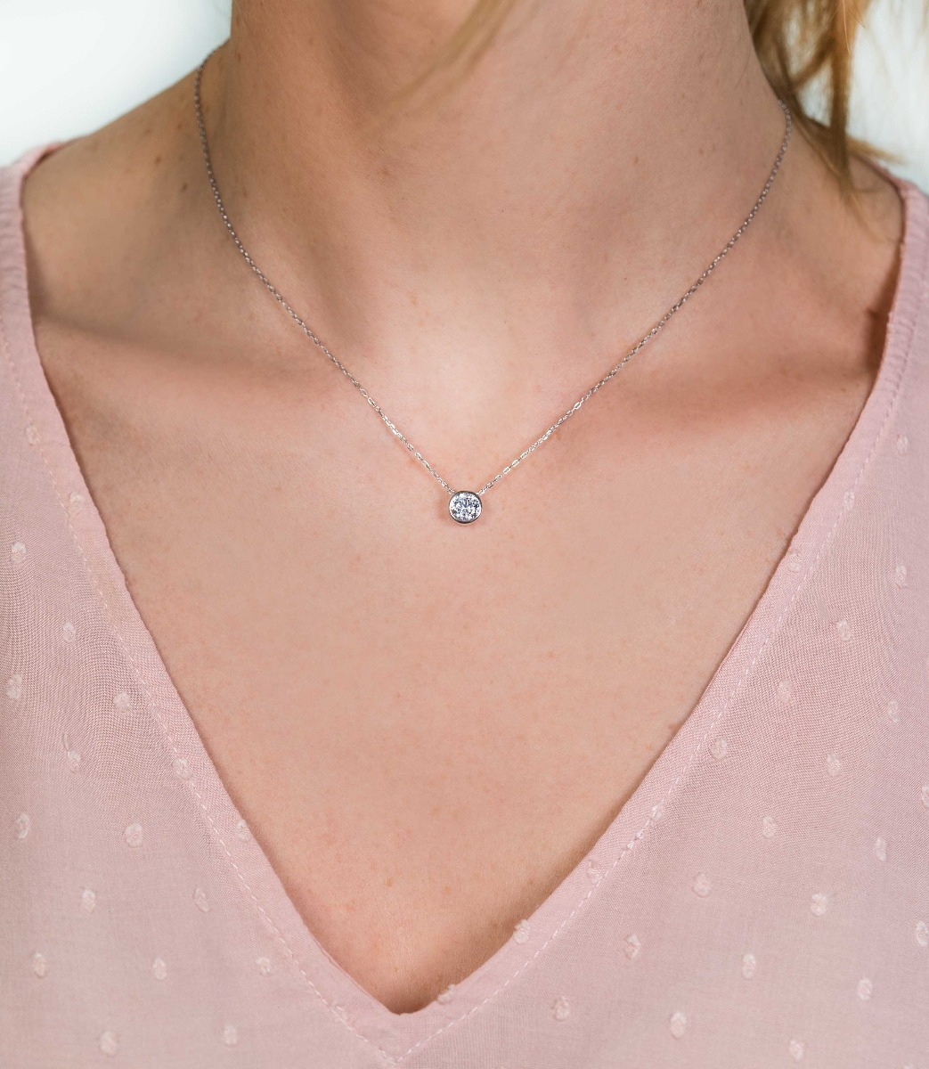 ZINZI zilveren ketting met hanger rond wit 40-45cm ZIC1775
