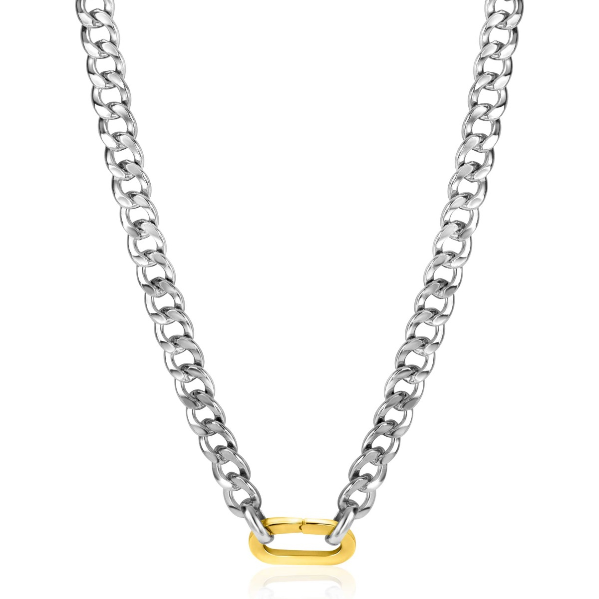 ZINZI zilveren brede gourmet ketting 42cm met ovale sluitring in 14K geel verguld ZIC2378