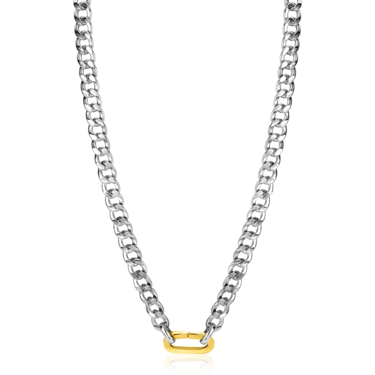 ZINZI zilveren brede gourmet ketting 42cm met ovale sluitring in 14K geel verguld ZIC2378