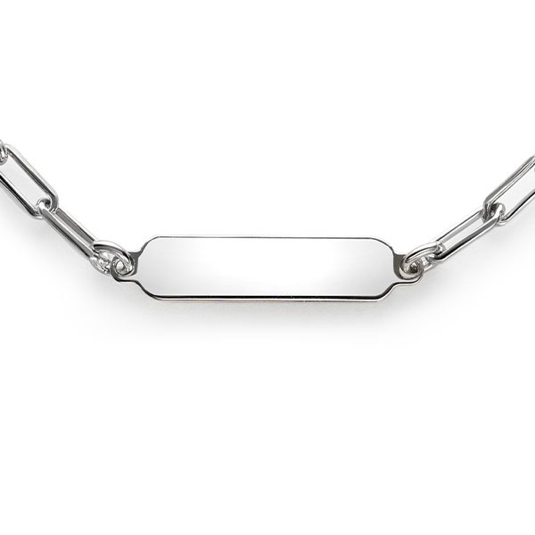 ZINZI zilveren ketting met paperclip-schakels en glanzend rechthoekig plaatje om te graveren 42-45cm ZIC2530