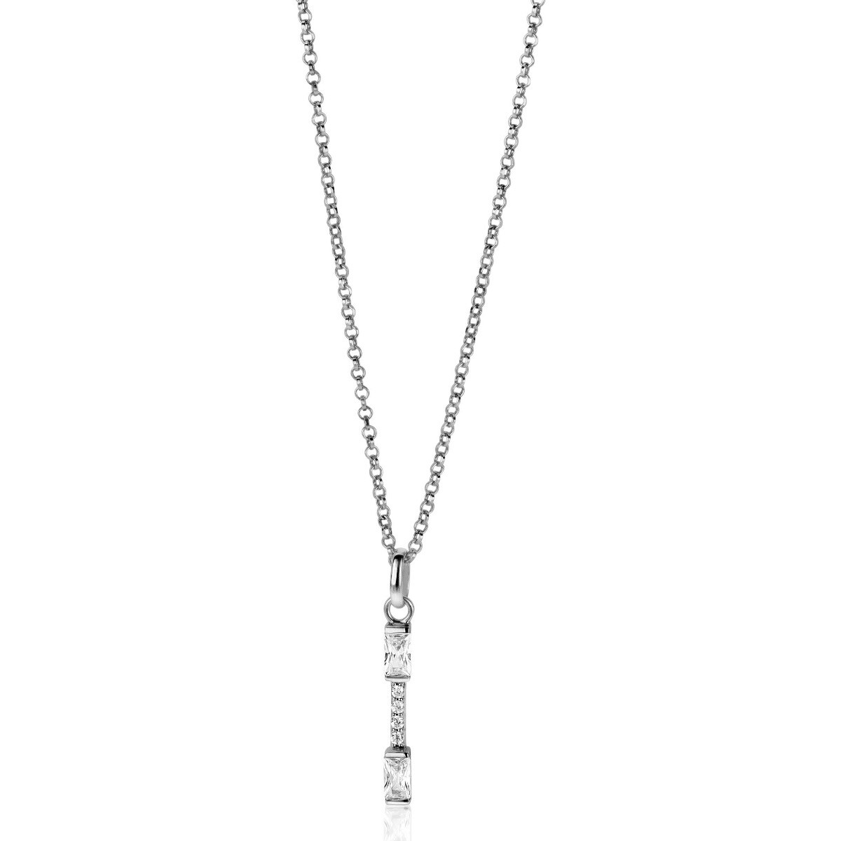 ZINZI zilveren hanger staafje 28mm met witte zirconia's ZIH2077 (zonder collier)