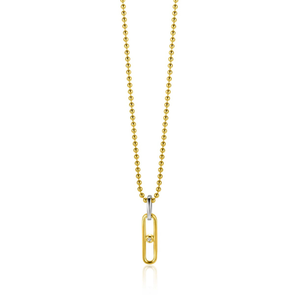 ZINZI gold plated zilveren ovale hanger 20mm met witte zirconia ZIH2300 (zonder collier)