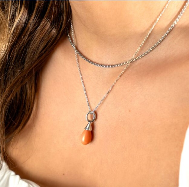 Zinzi zilveren parelhanger oranje-koraal ZIH394K (zonder collier)