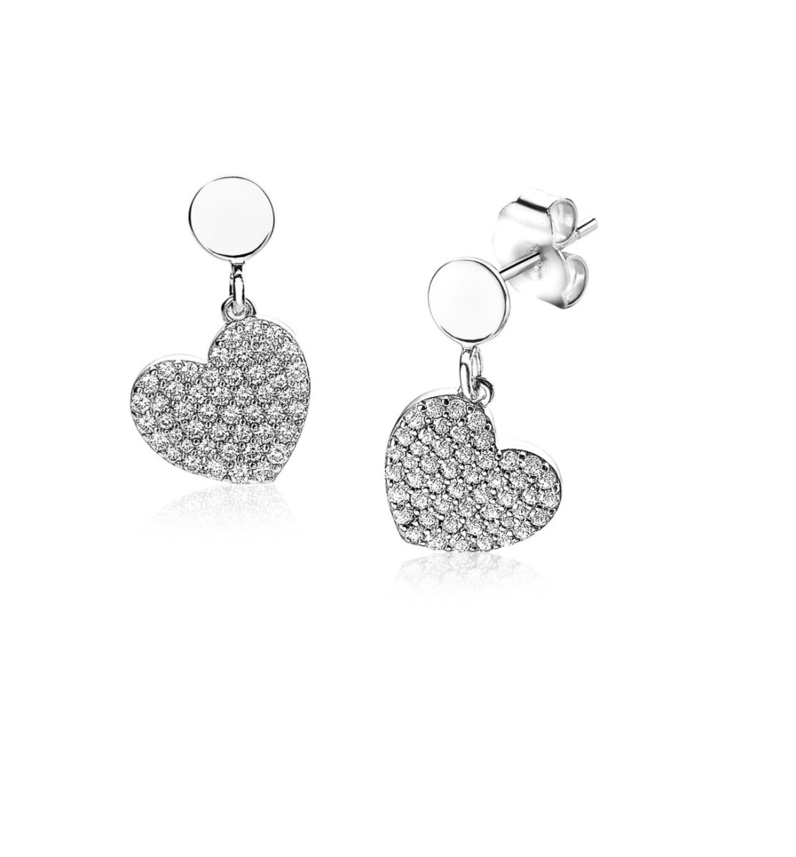 ZINZI zilveren oorsieraden bungelend hart wit ZIO1696
