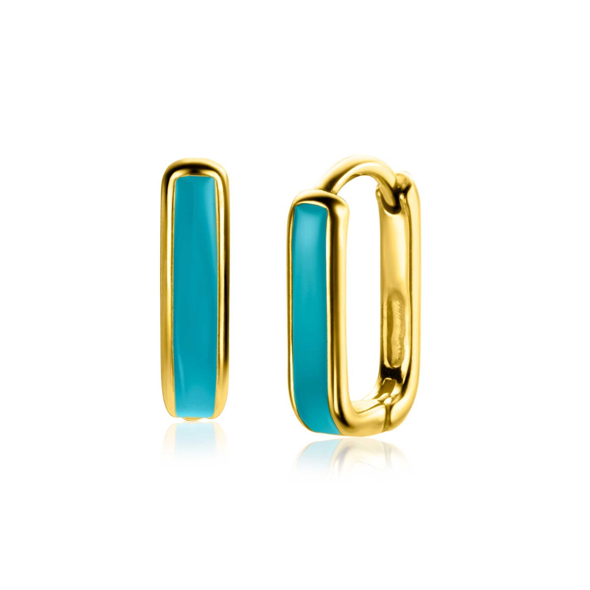 ZINZI gold plated zilveren luxe oorringen rechthoek vorm met turquoise emaille 15x4mm ZIO2339T