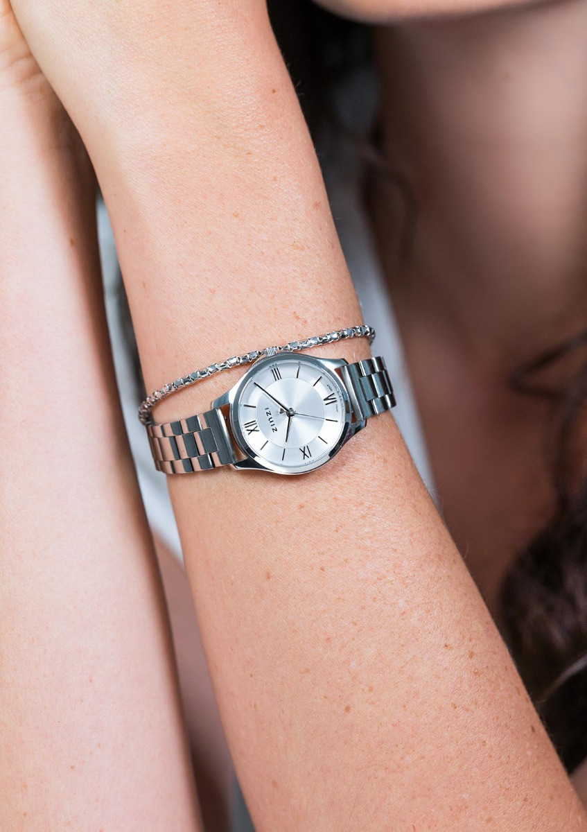 ZINZI Classy Mini horloge 30mm zilverkleurige wijzerplaat stalen kast en band ziw1202
