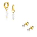 Xmas Giftset: Twee paar goldplated zilveren oorsieraden met witte parels, perfect op elkaar afgestemd in één feestelijke set (ZICH2734Y,ZIO194G en ZIO1318Y) GIFTSET17