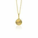 14mm ZINZI Gold 14 krt gouden hanger rond met zonnestralen en witte zirkonia ZGH542 (zonder collier)