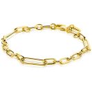 ZINZI gold plated zilveren schakelarmband met opvallende rechthoekige, ovale en ronde schakels 19cm ZIA2784G
