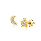 7mm ZINZI goldplated zilveren oorknopjes in ster- en maansymbool, bezet met fonkelende witte zirkonia’s ZIO2827