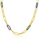 ZINZI gold plated zilveren ketting 45cm met paperclip-schakels en trendy schakels in lapisblauw en malachietgroen ZIC2455