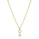 ZINZI gold plated zilveren ketting 45cm met open rondje witte zirconia's en peervormige hanger ZIC2796