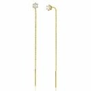 80mm ZINZI gold plated zilveren doortrek oorbellen met chatonzetting 5mm witte zirconia en sierlijk kettinkje ZIO2576Y
