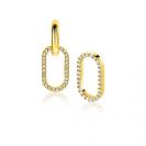 15mm ZINZI gold plated zilveren oorbedels ovale vorm witte zirconia's ZICH2444 (zonder oorringen)