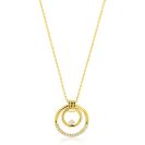 ZINZI goldplated zilveren ketting 45cm met elegante dubbele ronde hanger (24mm) speels bezet met witte zirkonia's ZIC2819