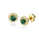 6,5mm ZINZI goldplated zilveren oorstekers met smaragdgroene kleursteen in entourage zetting ZIO2697G