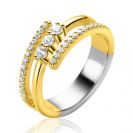 ZINZI gold plated zilveren multi-look ring (8mm breed) met 3 rijen, bezet met witte zirconia's ZIR2645Y