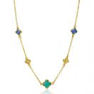 ZINZI gold plated zilveren schakel ketting met twee donkerblauwe klavers en een grotere groene klaver 40-45cm ZIC2583
