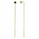 80mm ZINZI gold plated zilveren doortrek oorbellen met chatonzetting 5mm groene kleursteen en sierlijk kettinkje ZIO2576GG
