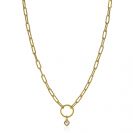ZINZI zilveren paperclip schakelketting 14K geel verguld 45cm ronde vorm witte zirconia ZIC2200Y