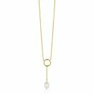 ZINZI gold plated zilveren Y-ketting met open rondje en bungelend witte zoetwaterparel in organische vorm 42-45cm ZIC2615
