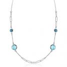 ZINZI zilveren fantasie ketting met paperclip schakels en vier ronde zettingen bezet met licht blauwe en indigo blauwe kleurstenen 40-45cm ZIC2418