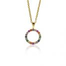 ZINZI zilveren hanger 14K geel verguld 12mm bezet regenboog ZIH2170 (zonder collier)