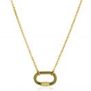 ZINZI gold plated zilveren schakelketting 45cm ovale hanger olijfgroen emaille en witte zirconia's ZIC2374