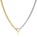 Zinzi zilveren bicolor ketting met trendy jasseron en gold plated gourmet schakels, met kapittel-sluiting 42-45cm ZIC2387