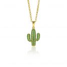 ZINZI zilveren cactus hanger in 14K geel verguld groen 18mm ZIH2085 (zonder collier)