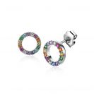 ZINZI zilveren oorknoppen 8mm bezet met regenboog kleurstenen ZIO2170Z