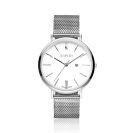 Zinzi Retro horloge witte wijzerplaat stalen kast zilvergekleurd stalen mesh band zilvergekleurd 38mm extra dun ZIW406M
