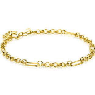 ZINZI Gold 14 karaat gouden massieve armband met vier paperclip-schakels gecombineerd met jasseron schakels 17-19cm ZGA495
