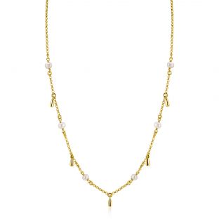 ZINZI gold plated zilveren ketting met witte zoetwaterparels en druppeltjes 42-45cm ZIC2753