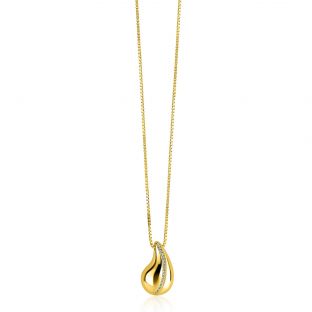 ZINZI gold plated zilveren venetiaanse ketting 45-48cm met druppelvormige hanger 20mm, golvende rij witte zirkonia's ZIC2707Y