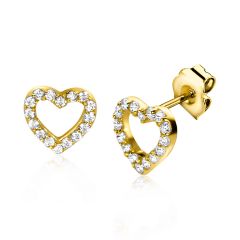 ZINZI Gold 14 karaat gouden hart oorknoppen 7mm witte zirconia's ZGO185
