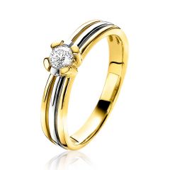 ZINZI Gold 14 karaat gouden elegante bicolor ring met grote diamant 0,20crt ZGR54