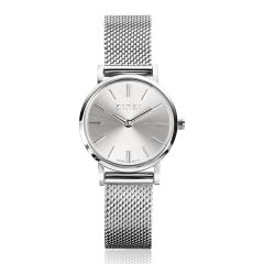 ZINZI Retro Mini horloge zilvergekleurde wijzerplaat, zilverkleurige kast en stalen mesh band, 24mm extra dun ZIW1802
