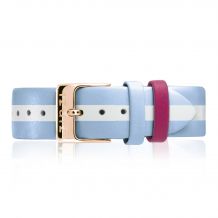 ZINZI Retro leren horlogeband blauw wit gestreept stalen roségoudkleurige sluiting 18mm RETBAND36