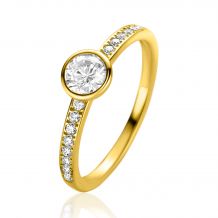 ZINZI Gold 14 krt gouden ring met witte zirconia's in de scheen en opvallende ronde zetting in het midden ZGR463
