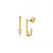 14mm ZINZI Gold 14 krt gouden oorstekers met rechthoekige vorm, bezet met een kleine witte parel ZGO416