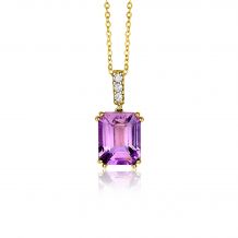 ZINZI Gold 14 karaat gouden hanger 16mm met een grote paarse amethist en 3 diamanten totaal 0,055crt ZGH89
