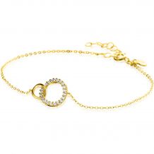 ZINZI Gold 14 krt gouden armband met twee open rondjes, mooi met elkaar verbonden. Het groter rondje (11mm) is bezet met witte zirconia's 16,5-19,5cm ZGA460
