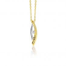 ZINZI Gold 14 karaat gouden strakke bicolor hanger 17mm met 1 diamant 0,025crt ZGH92 (zonder collier)