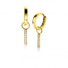 ZINZI Gold 14 krt gouden oorbedels staafje bezet met witte zirconia's 10mm ZGCH387 (zonder oorringen)