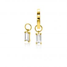 ZINZI Gold 14 krt gouden oorbedels bezet met baquette geslepen witte zirconia 7mm in chatonzetting ZGCH424 (zonder oorringen)