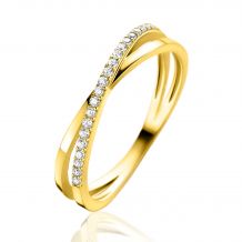 ZINZI Gold 14 krt gouden ring met cross-over design: glad en bezet met witte zirconia's ZGR469
