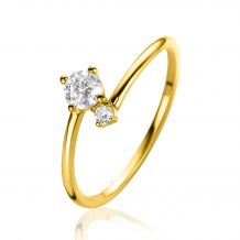 ZINZI Gold 14 krt gouden ring met twee vierpootszettingen, bezet met ronde witte zirconia's (7mm) ZGR462
